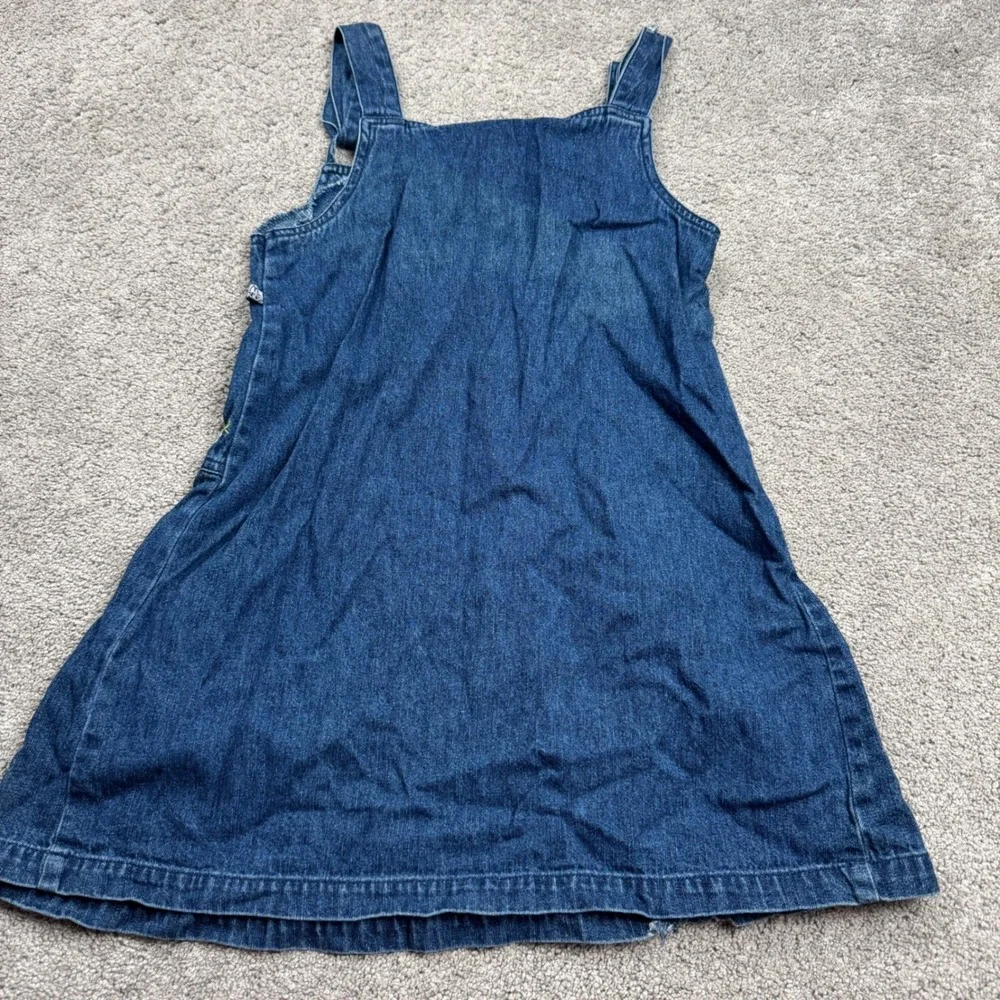 Vintage McKids McDonalds Girls Size 7 Embroidered Denim Jumper Dress Flowers Y2K